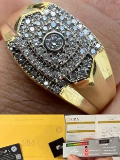 Real MOISSANITE Ring 14k Gold Plated 925 Silver Hip Hop Iced Pass Diamond Tester