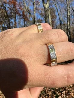 Real Moissanite "Screw" Eternity Band Love Ring 14k Gold Vermeil 925 Silver 5mm -Harlem Bling Shop harlembling real moissanite screw eternity band love ring 14k gold vermeil 925 silver 5mm 54624.1700020764