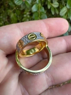 Real Moissanite "Screw" Eternity Band Love Ring 14k Gold Vermeil 925 Silver 5mm -Harlem Bling Shop harlembling real moissanite screw eternity band love ring 14k gold vermeil 925 silver 5mm 56887.1700020775