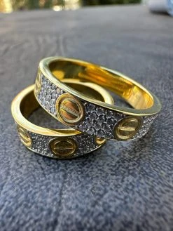 Real Moissanite "Screw" Eternity Band Love Ring 14k Gold Vermeil 925 Silver 5mm -Harlem Bling Shop harlembling real moissanite screw eternity band love ring 14k gold vermeil 925 silver 5mm 73505.1700020744