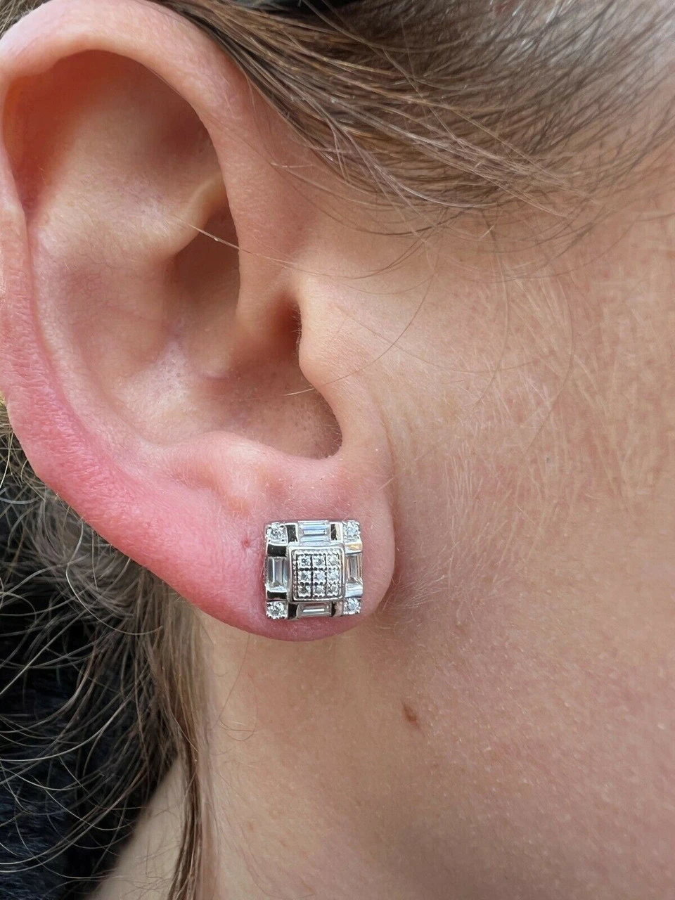 Real MOISSANITE Silver Iced Baguette Hip Hop Earrings Studs Pass Diamond Tester 9 Real MOISSANITE Silver Iced Baguette Hip Hop Earrings Studs Pass Diamond Tester - Image 7