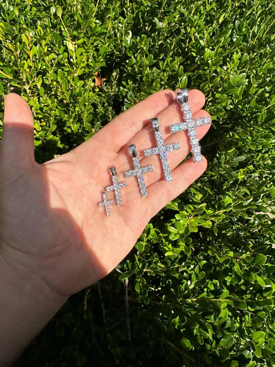 Real MOISSANITE Solid 10k White Gold Iced Tennis Cross Pendant Necklace 5 Sizes 15 Real MOISSANITE Solid 10k White Gold Iced Tennis Cross Pendant Necklace 5 Sizes - Image 13