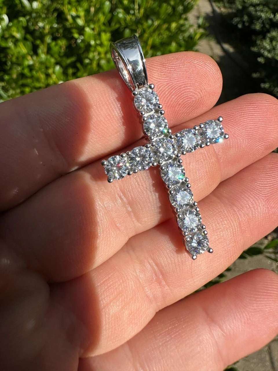 Real MOISSANITE Solid 10k White Gold Iced Tennis Cross Pendant Necklace 5 Sizes 13 Real MOISSANITE Solid 10k White Gold Iced Tennis Cross Pendant Necklace 5 Sizes - Image 11