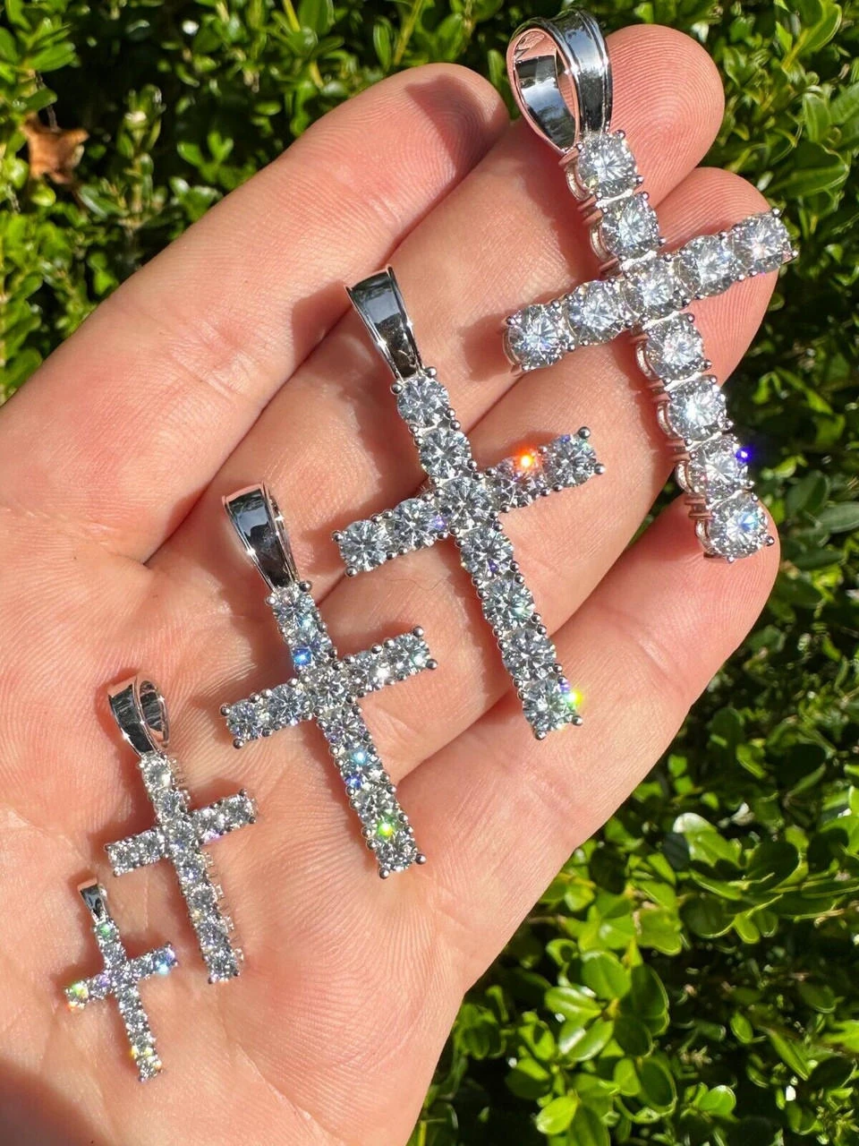 Real MOISSANITE Solid 10k White Gold Iced Tennis Cross Pendant Necklace 5 Sizes 6 Real MOISSANITE Solid 10k White Gold Iced Tennis Cross Pendant Necklace 5 Sizes - Image 4