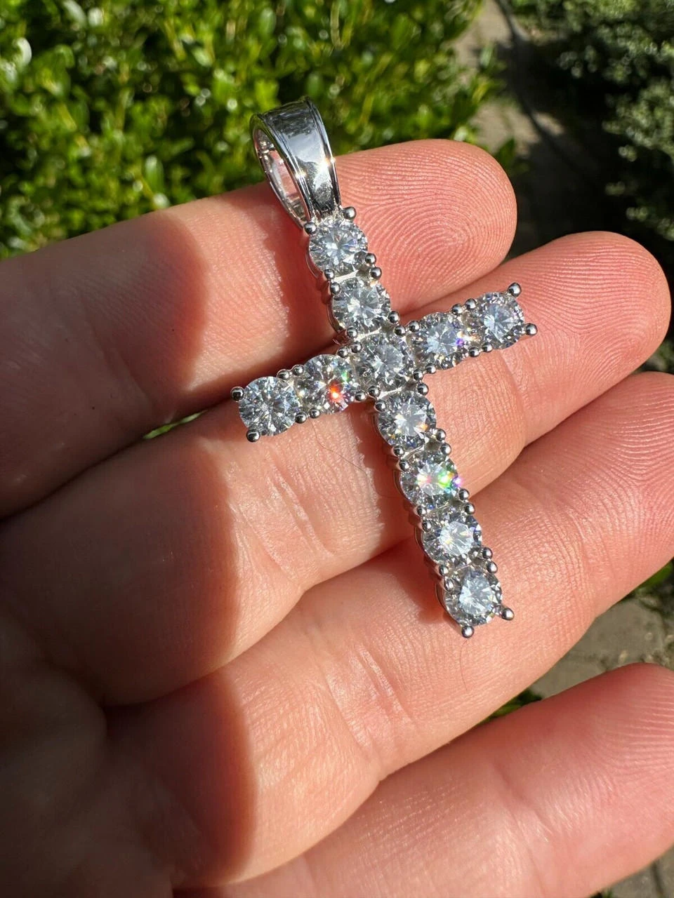 Real MOISSANITE Solid 10k White Gold Iced Tennis Cross Pendant Necklace 5 Sizes 8 Real MOISSANITE Solid 10k White Gold Iced Tennis Cross Pendant Necklace 5 Sizes - Image 6
