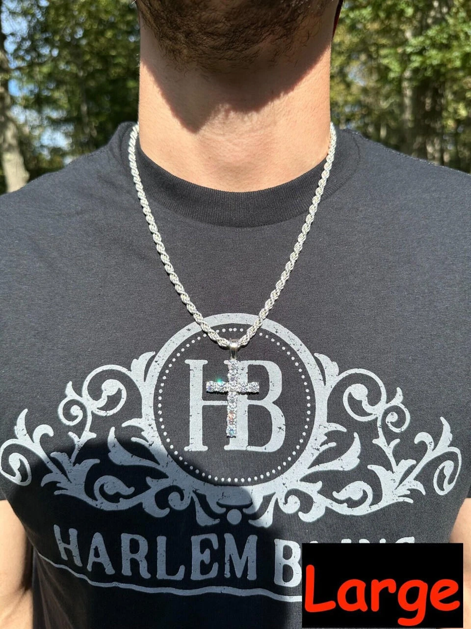 Real MOISSANITE Solid 10k White Gold Iced Tennis Cross Pendant Necklace 5 Sizes 10 Real MOISSANITE Solid 10k White Gold Iced Tennis Cross Pendant Necklace 5 Sizes - Image 8