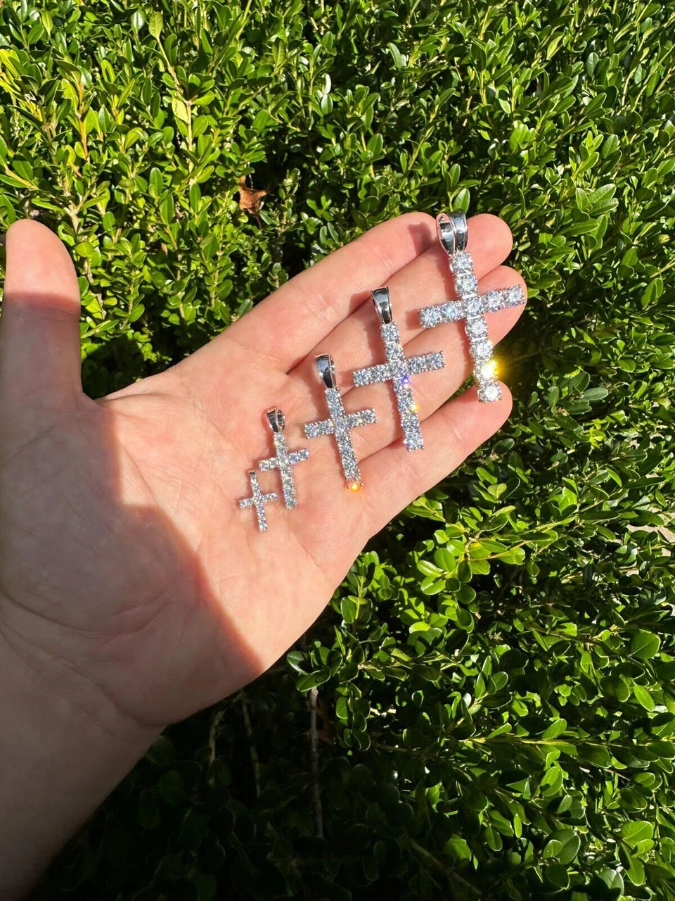 Real MOISSANITE Solid 10k White Gold Iced Tennis Cross Pendant Necklace 5 Sizes 16 Real MOISSANITE Solid 10k White Gold Iced Tennis Cross Pendant Necklace 5 Sizes - Image 14