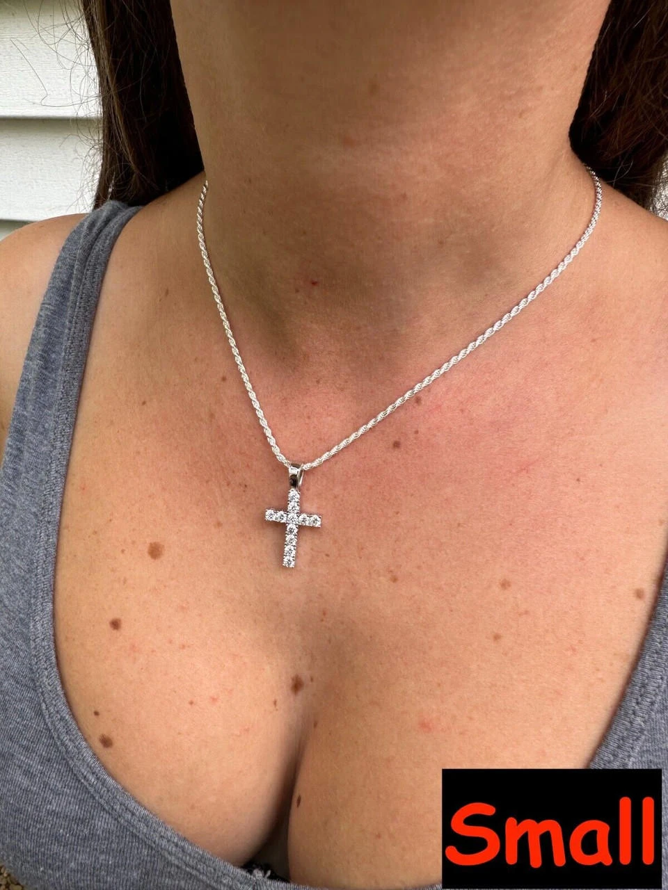 Real MOISSANITE Solid 10k White Gold Iced Tennis Cross Pendant Necklace 5 Sizes 11 Real MOISSANITE Solid 10k White Gold Iced Tennis Cross Pendant Necklace 5 Sizes - Image 9