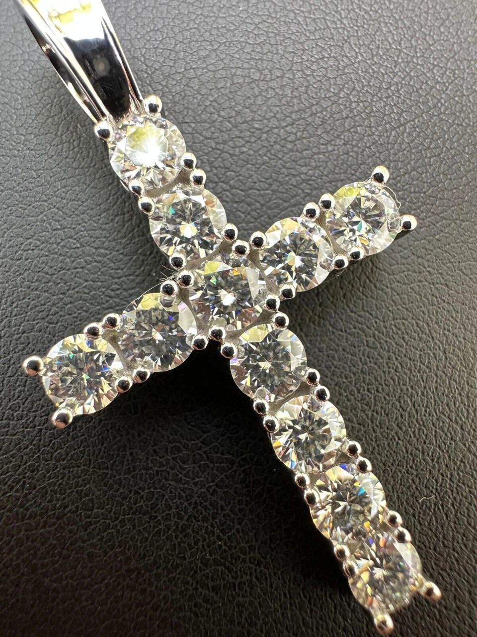Real MOISSANITE Solid 10k White Gold Iced Tennis Cross Pendant Necklace 5 Sizes 12 Real MOISSANITE Solid 10k White Gold Iced Tennis Cross Pendant Necklace 5 Sizes - Image 10