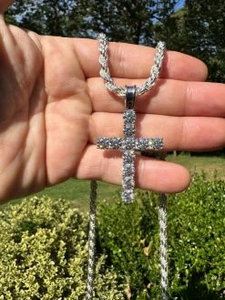 Real MOISSANITE Solid 10k White Gold Iced Tennis Cross Pendant Necklace 5 Sizes 40 Real MOISSANITE Solid 10k White Gold Iced Tennis Cross Pendant Necklace 5 Sizes -Harlem Bling Shop harlembling real moissanite solid 10k white gold iced tennis cross pendant necklace 5 sizes 83178.1696645471