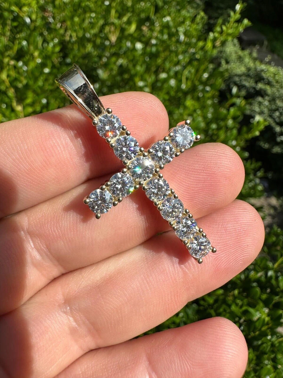 Real MOISSANITE Solid 10k Yellow Gold Iced Tennis Cross Pendant Necklace 5 Sizes 16 Real MOISSANITE Solid 10k Yellow Gold Iced Tennis Cross Pendant Necklace 5 Sizes - Image 14