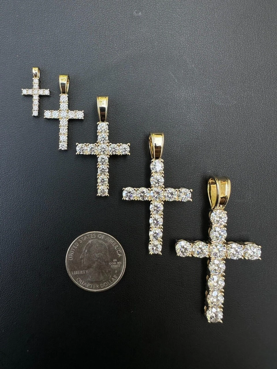 Real MOISSANITE Solid 10k Yellow Gold Iced Tennis Cross Pendant Necklace 5 Sizes 18 Real MOISSANITE Solid 10k Yellow Gold Iced Tennis Cross Pendant Necklace 5 Sizes - Image 16