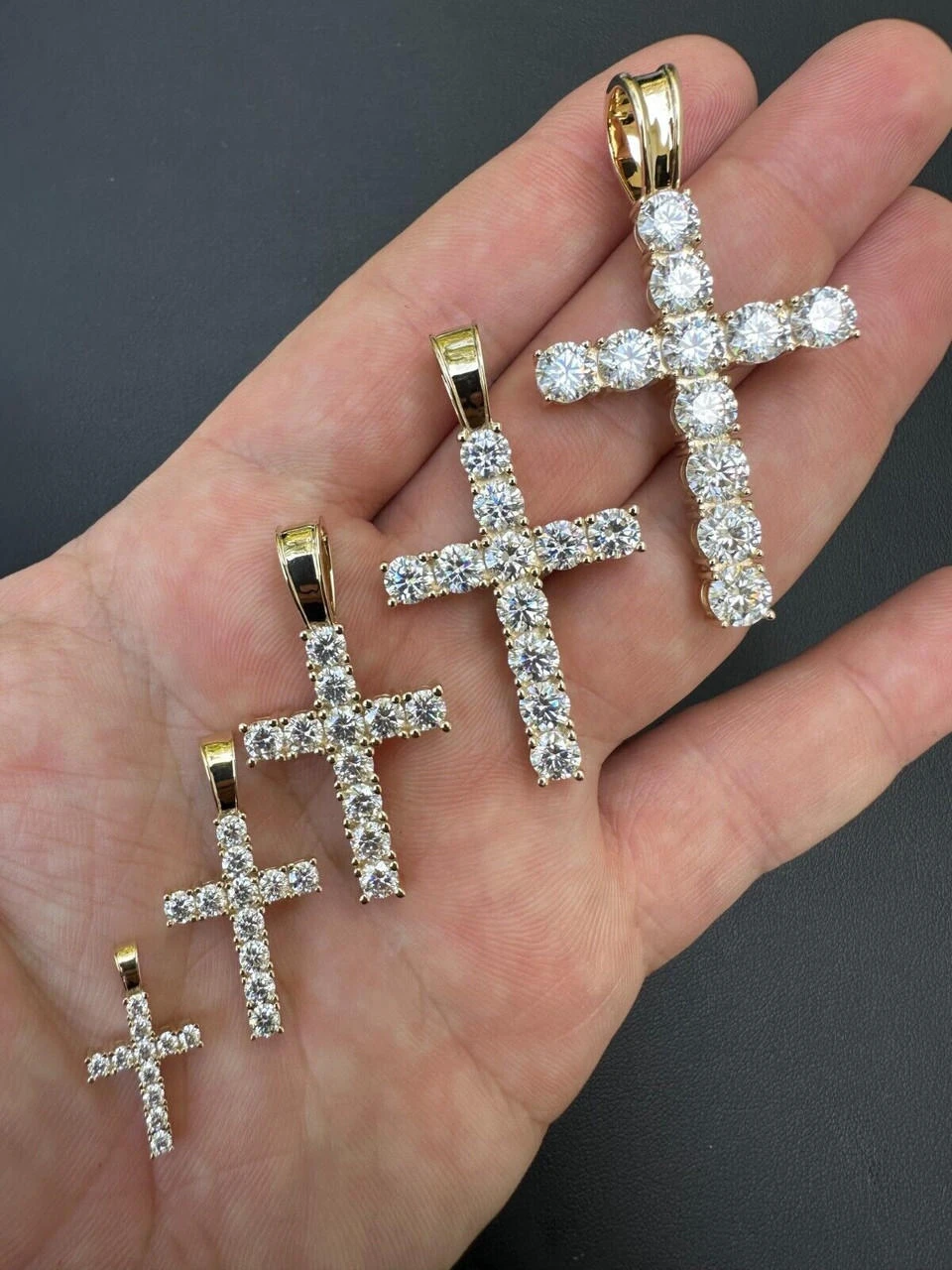 Real MOISSANITE Solid 10k Yellow Gold Iced Tennis Cross Pendant Necklace 5 Sizes 9 Real MOISSANITE Solid 10k Yellow Gold Iced Tennis Cross Pendant Necklace 5 Sizes - Image 7