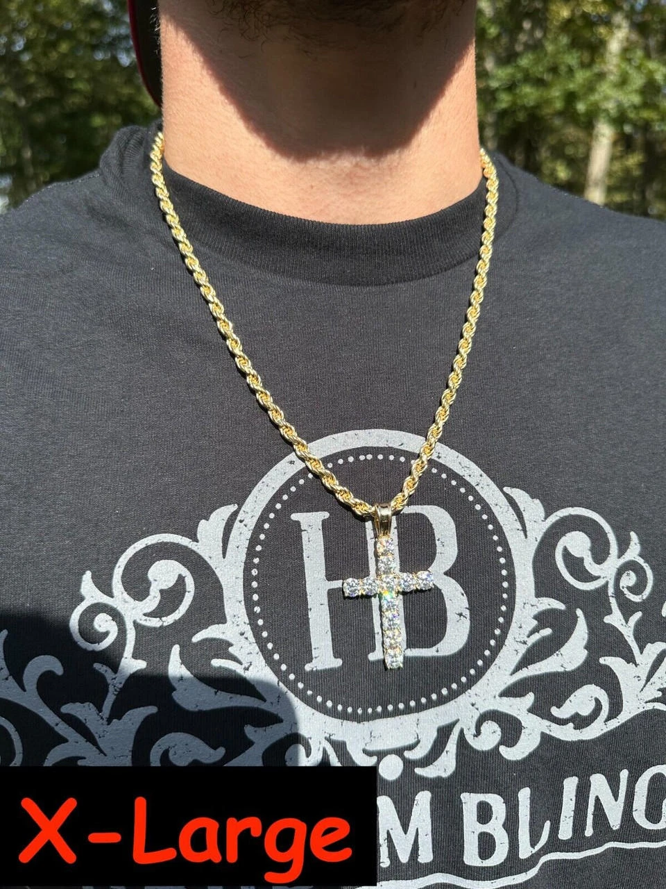 Real MOISSANITE Solid 10k Yellow Gold Iced Tennis Cross Pendant Necklace 5 Sizes 4 Real MOISSANITE Solid 10k Yellow Gold Iced Tennis Cross Pendant Necklace 5 Sizes - Image 2