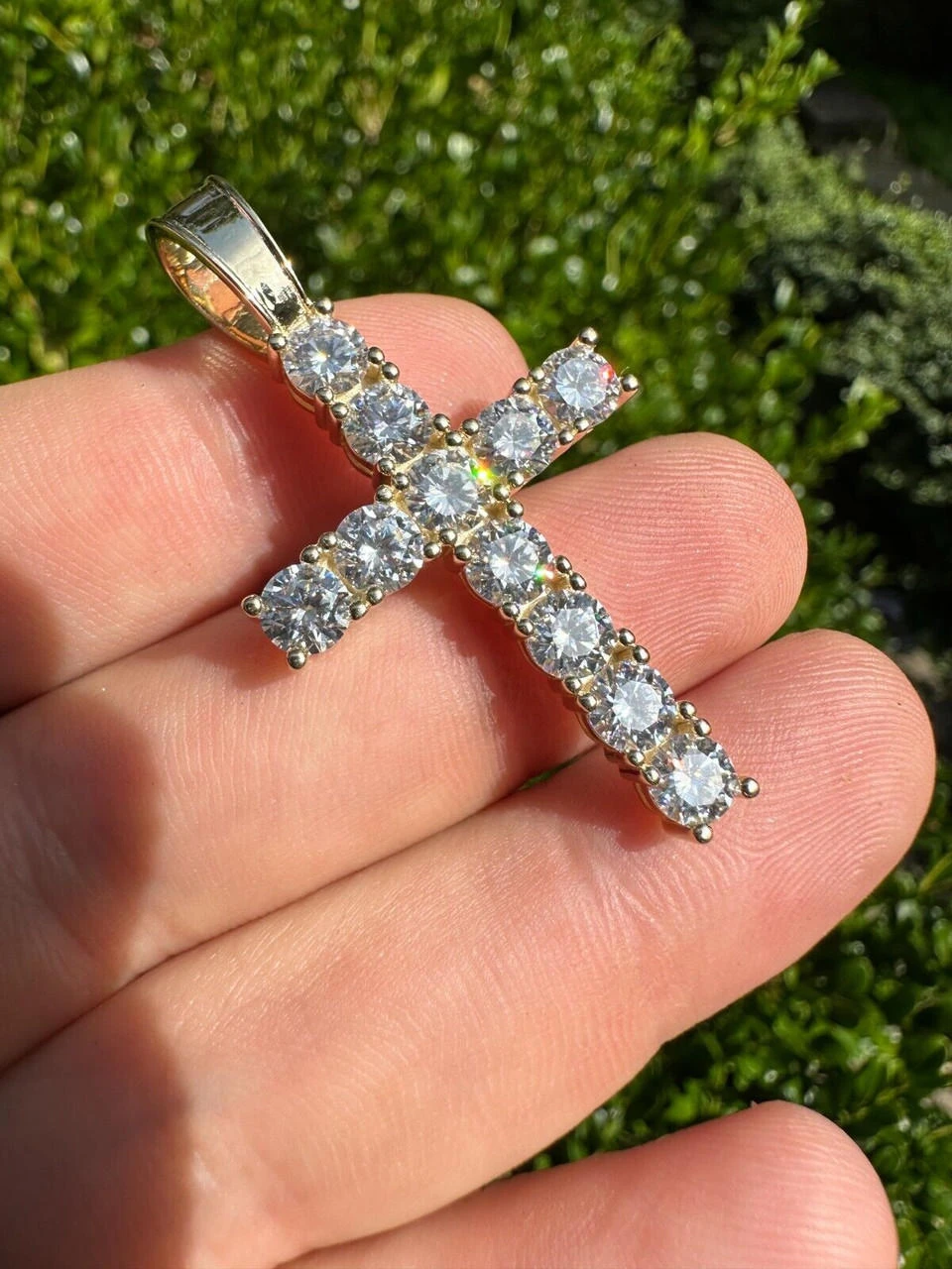 Real MOISSANITE Solid 10k Yellow Gold Iced Tennis Cross Pendant Necklace 5 Sizes 15 Real MOISSANITE Solid 10k Yellow Gold Iced Tennis Cross Pendant Necklace 5 Sizes - Image 13
