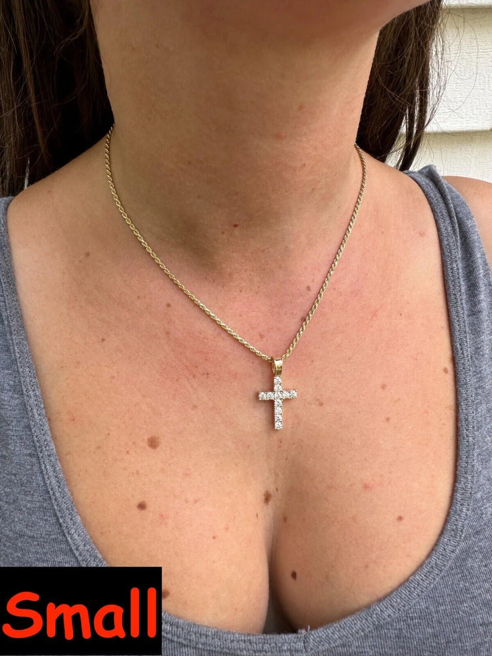 Real MOISSANITE Solid 10k Yellow Gold Iced Tennis Cross Pendant Necklace 5 Sizes 5 Real MOISSANITE Solid 10k Yellow Gold Iced Tennis Cross Pendant Necklace 5 Sizes - Image 3
