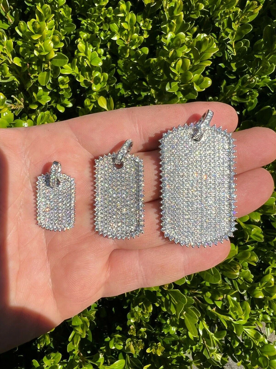 Real MOISSANITE Solid 925 Silver Dog Tag Iced Hip Hop Pendant Necklace - 3 Sizes 4 Real MOISSANITE Solid 925 Silver Dog Tag Iced Hip Hop Pendant Necklace - 3 Sizes - Image 2