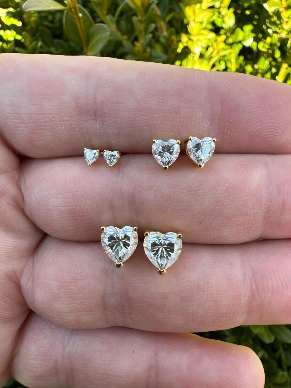 Real Moissanite Solitaire Stud Earrings Heart Shape Cut 14k Gold Over 925 Silver 4 Real Moissanite Solitaire Stud Earrings Heart Shape Cut 14k Gold Over 925 Silver - Image 2