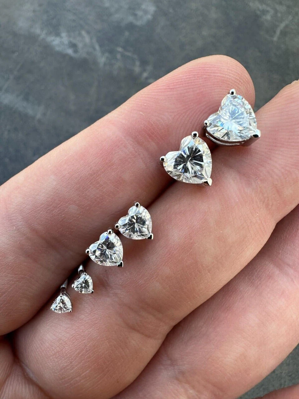 Real Moissanite Solitaire Stud Earrings Heart Shaped Fancy Cut 925 Silver 3-7mm 9 Real Moissanite Solitaire Stud Earrings Heart Shaped Fancy Cut 925 Silver 3-7mm - Image 7