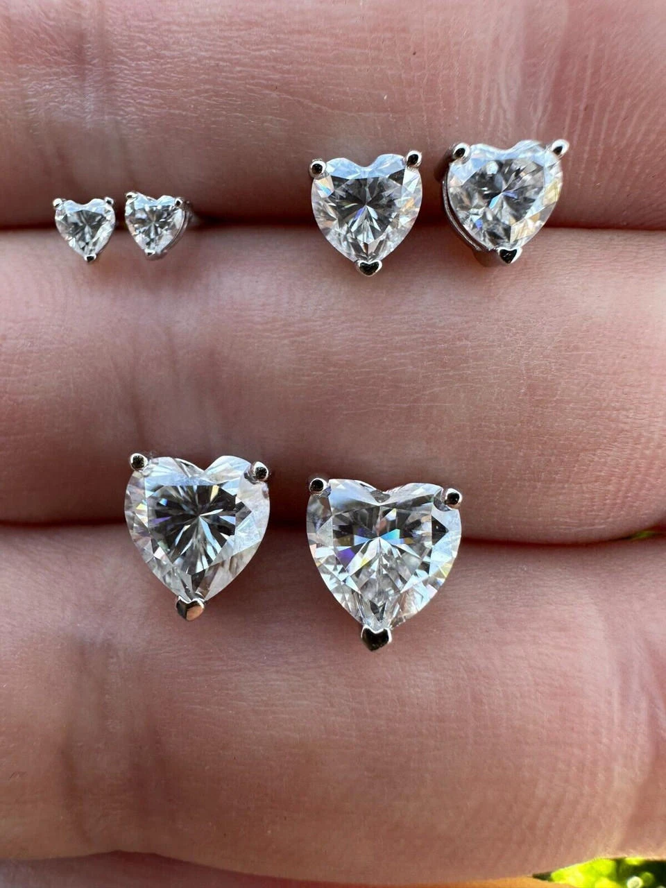 Real Moissanite Solitaire Stud Earrings Heart Shaped Fancy Cut 925 Silver 3-7mm 4 Real Moissanite Solitaire Stud Earrings Heart Shaped Fancy Cut 925 Silver 3-7mm - Image 2