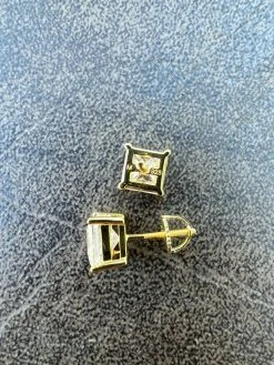 Real MOISSANITE Square Princess Stud Earrings 14k Gold Vermeil Pass Diamond Test -Harlem Bling Shop harlembling real moissanite square princess stud earrings 14k gold vermeil pass diamond test 15881.1664354992