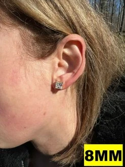 Real MOISSANITE Square Princess Stud Earrings 14k Gold Vermeil Pass Diamond Test -Harlem Bling Shop harlembling real moissanite square princess stud earrings 14k gold vermeil pass diamond test 85866.1664361776