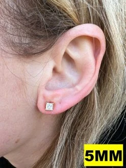 Real MOISSANITE Square Princess Stud Earrings 14k Gold Vermeil Pass Diamond Test -Harlem Bling Shop harlembling real moissanite square princess stud earrings 14k gold vermeil pass diamond test 93881.1664362292