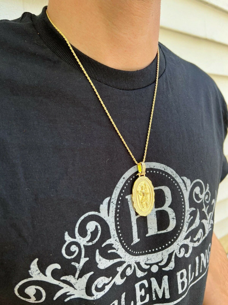 Real Moissanite St Christopher Necklace Pendant Iced Medallion Pass Diamond Test 6 Real Moissanite St Christopher Necklace Pendant Iced Medallion Pass Diamond Test - Image 4