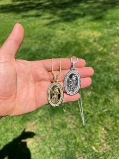 Real Moissanite St Christopher Necklace Pendant Iced Medallion Pass Diamond Test 24 Real Moissanite St Christopher Necklace Pendant Iced Medallion Pass Diamond Test -Harlem Bling Shop harlembling real moissanite st christopher necklace pendant iced medallion pass diamond test 07162.1664360330