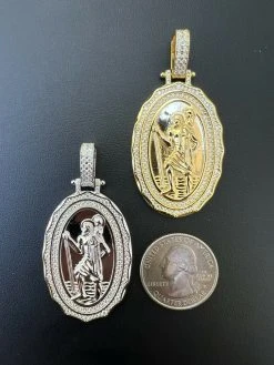 Real Moissanite St Christopher Necklace Pendant Iced Medallion Pass Diamond Test 19 Real Moissanite St Christopher Necklace Pendant Iced Medallion Pass Diamond Test -Harlem Bling Shop harlembling real moissanite st christopher necklace pendant iced medallion pass diamond test 31774.1664359912