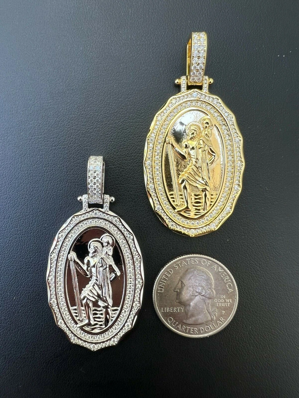 Real Moissanite St Christopher Necklace Pendant Iced Medallion Pass Diamond Test 8 Real Moissanite St Christopher Necklace Pendant Iced Medallion Pass Diamond Test - Image 6