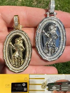 Real Moissanite St Christopher Necklace Pendant Iced Medallion Pass Diamond Test