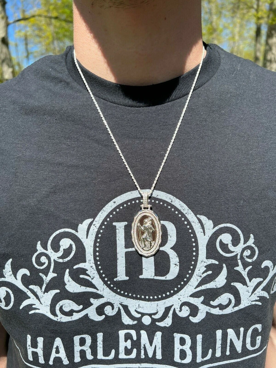 Real Moissanite St Christopher Necklace Pendant Iced Medallion Pass Diamond Test 7 Real Moissanite St Christopher Necklace Pendant Iced Medallion Pass Diamond Test - Image 5