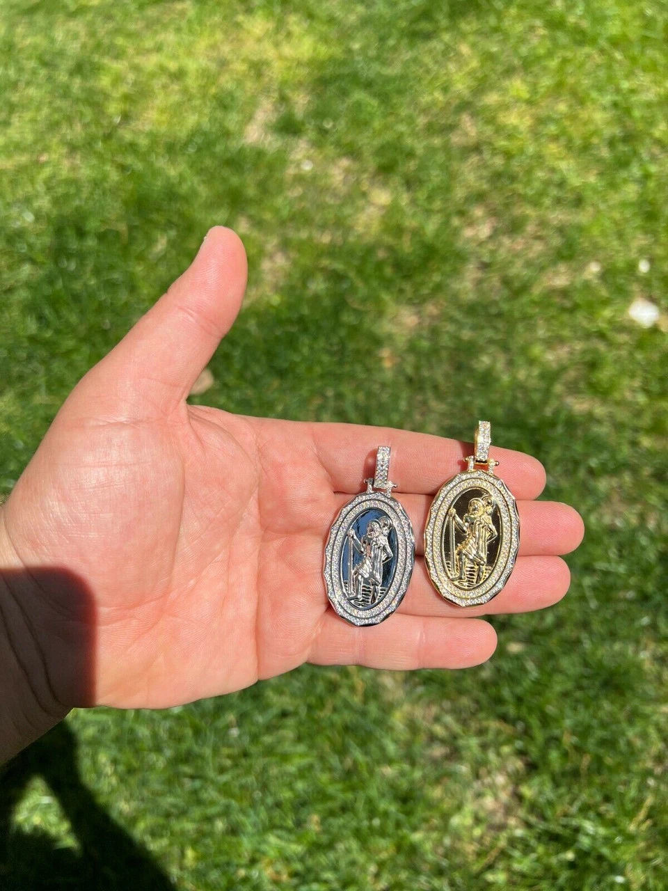 Real Moissanite St Christopher Necklace Pendant Iced Medallion Pass Diamond Test 11 Real Moissanite St Christopher Necklace Pendant Iced Medallion Pass Diamond Test - Image 9