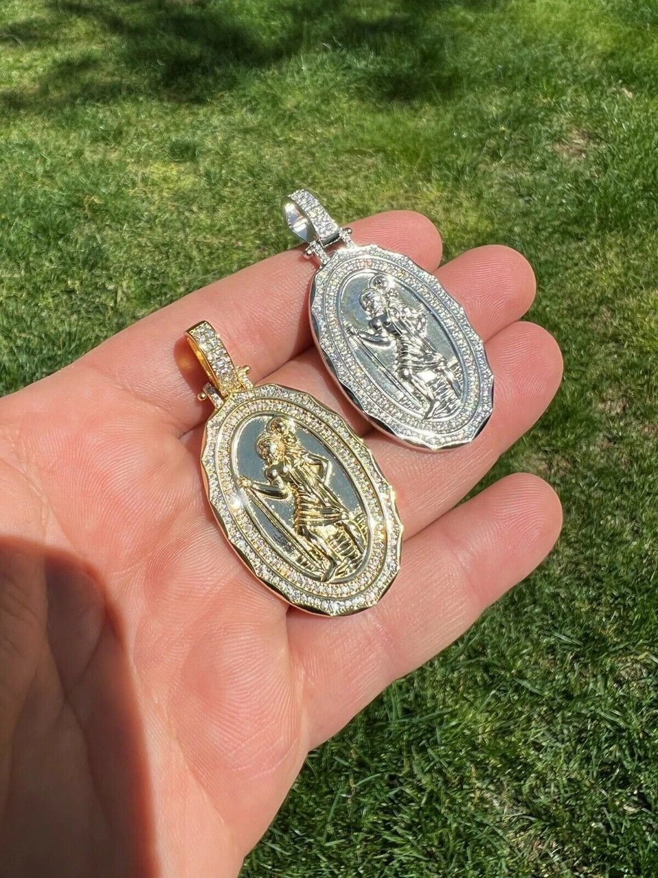 Real Moissanite St Christopher Necklace Pendant Iced Medallion Pass Diamond Test 14 Real Moissanite St Christopher Necklace Pendant Iced Medallion Pass Diamond Test - Image 12