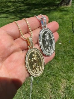 Real Moissanite St Christopher Necklace Pendant Iced Medallion Pass Diamond Test 23 Real Moissanite St Christopher Necklace Pendant Iced Medallion Pass Diamond Test -Harlem Bling Shop harlembling real moissanite st christopher necklace pendant iced medallion pass diamond test 97331.1664359901