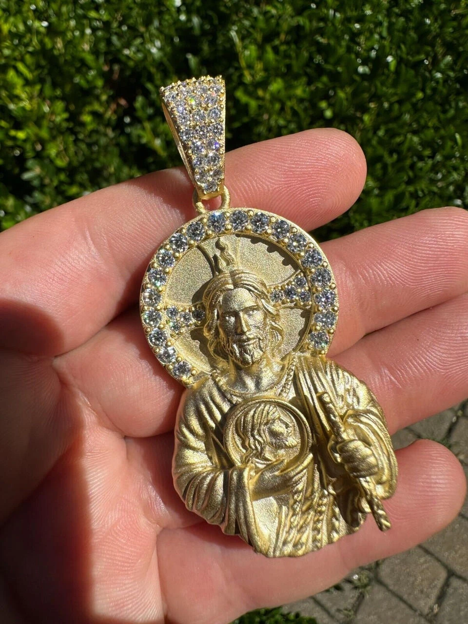 Real MOISSANITE St Jude San Judas Iced Pendant Necklace 925 Silver / 14k Gold 22 Real MOISSANITE St Jude San Judas Iced Pendant Necklace 925 Silver / 14k Gold - Image 20