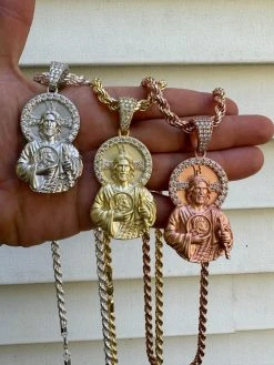 Real MOISSANITE St Jude San Judas Iced Pendant Necklace 925 Silver / 14k Gold 32 Real MOISSANITE St Jude San Judas Iced Pendant Necklace 925 Silver / 14k Gold -Harlem Bling Shop harlembling real moissanite st jude san judas iced pendant necklace 925 silver 14k gold 51338.1694828368