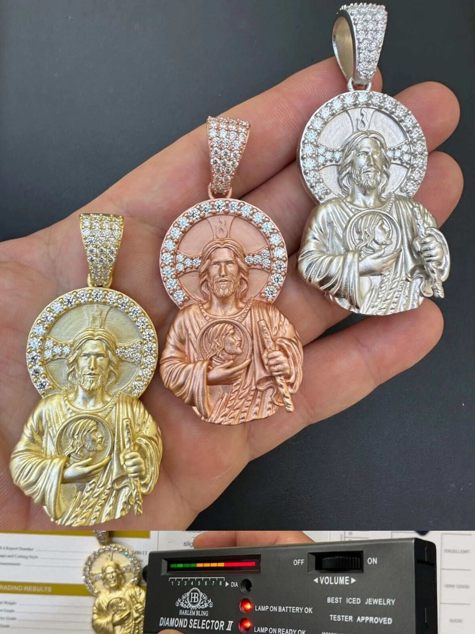 Real MOISSANITE St Jude San Judas Iced Pendant Necklace 925 Silver / 14k Gold 3 Real MOISSANITE St Jude San Judas Iced Pendant Necklace 925 Silver / 14k Gold