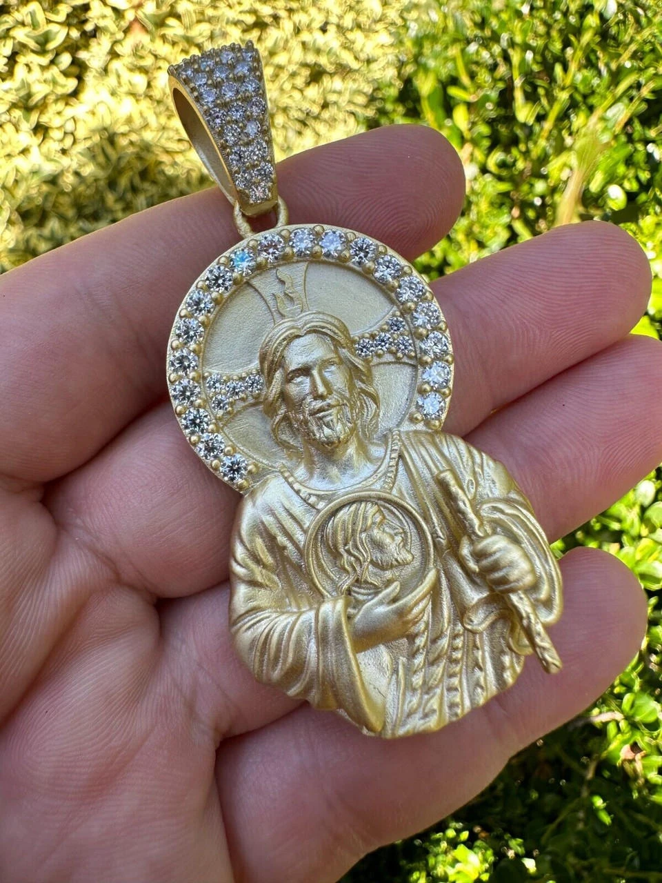 Real MOISSANITE St Jude San Judas Iced Pendant Necklace 925 Silver / 14k Gold 6 Real MOISSANITE St Jude San Judas Iced Pendant Necklace 925 Silver / 14k Gold - Image 4