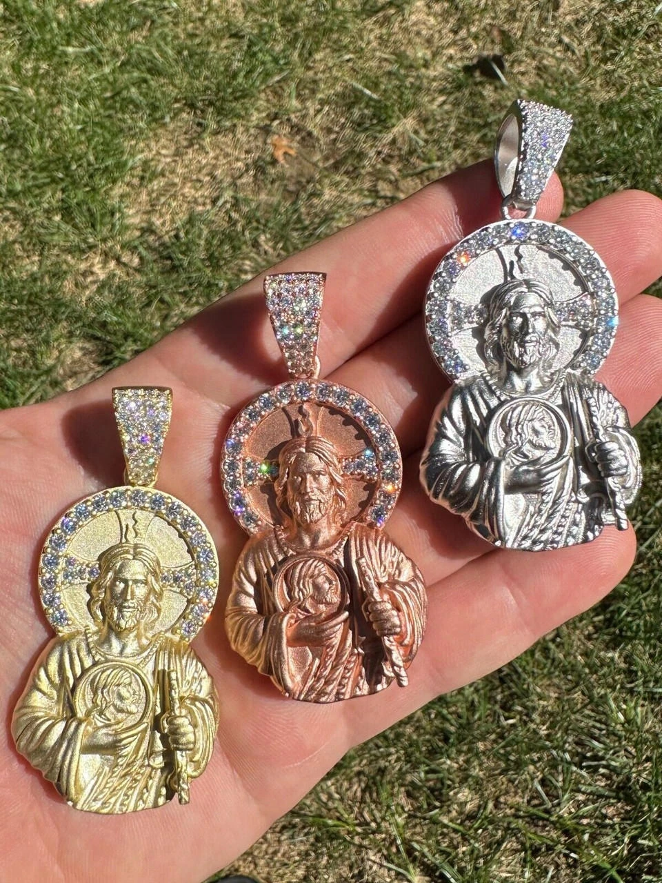 Real MOISSANITE St Jude San Judas Iced Pendant Necklace 925 Silver / 14k Gold 4 Real MOISSANITE St Jude San Judas Iced Pendant Necklace 925 Silver / 14k Gold - Image 2