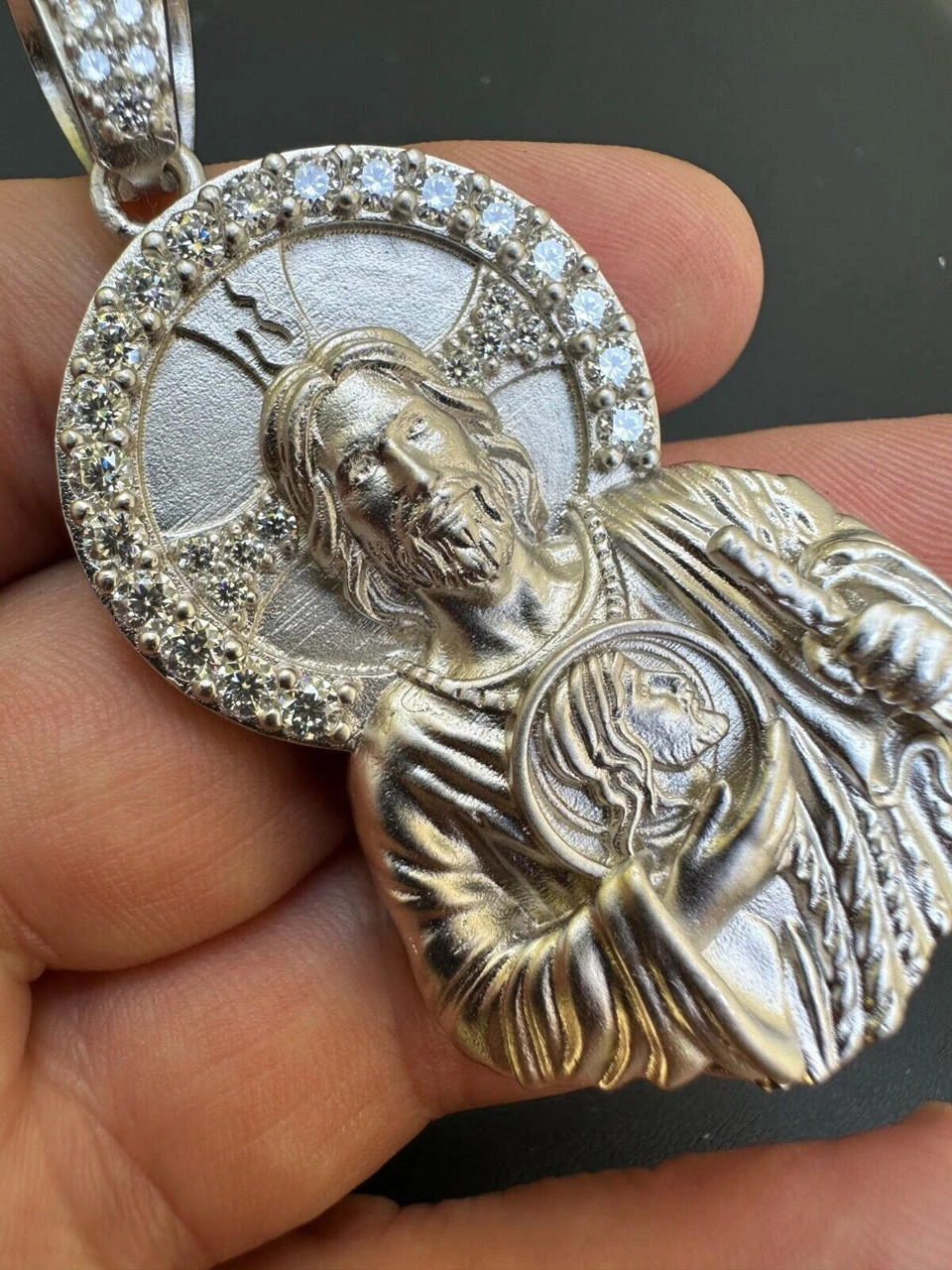 Real MOISSANITE St Jude San Judas Iced Pendant Necklace 925 Silver / 14k Gold 20 Real MOISSANITE St Jude San Judas Iced Pendant Necklace 925 Silver / 14k Gold - Image 18