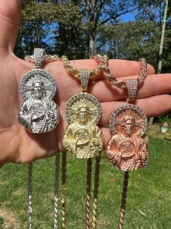 Real MOISSANITE St Jude San Judas Iced Pendant Necklace 925 Silver / 14k Gold 35 Real MOISSANITE St Jude San Judas Iced Pendant Necklace 925 Silver / 14k Gold -Harlem Bling Shop harlembling real moissanite st jude san judas iced pendant necklace 925 silver 14k gold 82343.1694828238