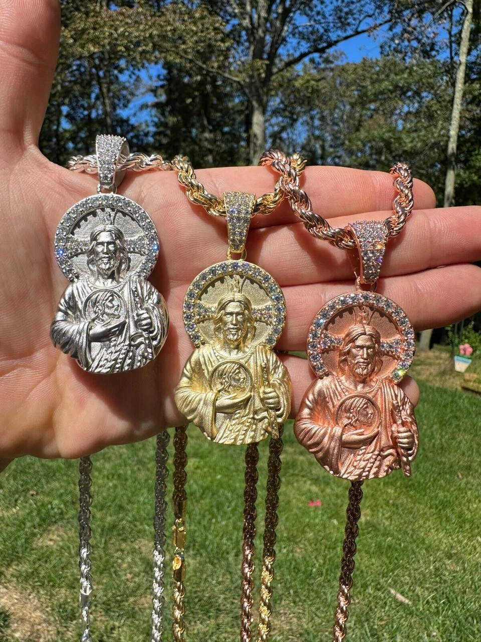 Real MOISSANITE St Jude San Judas Iced Pendant Necklace 925 Silver / 14k Gold 16 Real MOISSANITE St Jude San Judas Iced Pendant Necklace 925 Silver / 14k Gold - Image 14