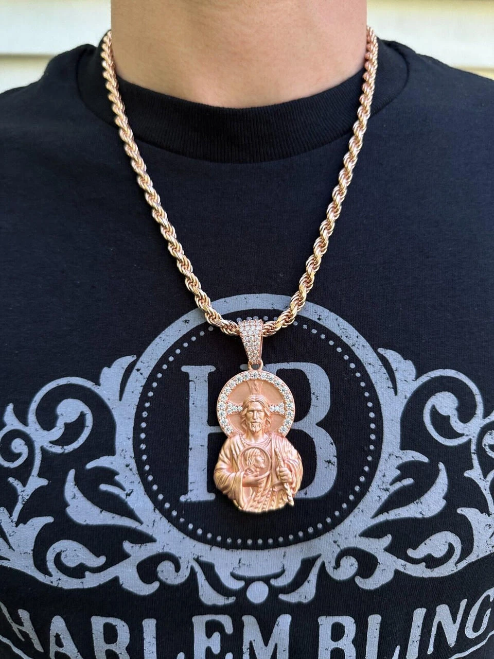 Real MOISSANITE St Jude San Judas Iced Pendant Necklace 925 Silver / 14k Gold 12 Real MOISSANITE St Jude San Judas Iced Pendant Necklace 925 Silver / 14k Gold - Image 10