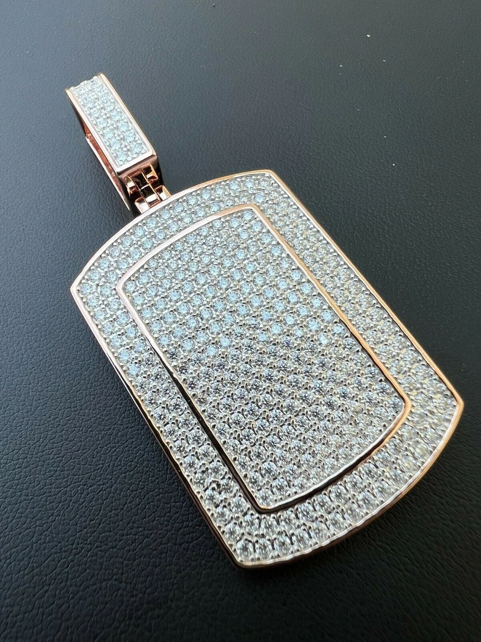 Real MOISSANITE Stone 14k Rose Gold Vermeil Dog Tag Iced HipHop Pendant Necklace 11 Real MOISSANITE Stone 14k Rose Gold Vermeil Dog Tag Iced HipHop Pendant Necklace - Image 9