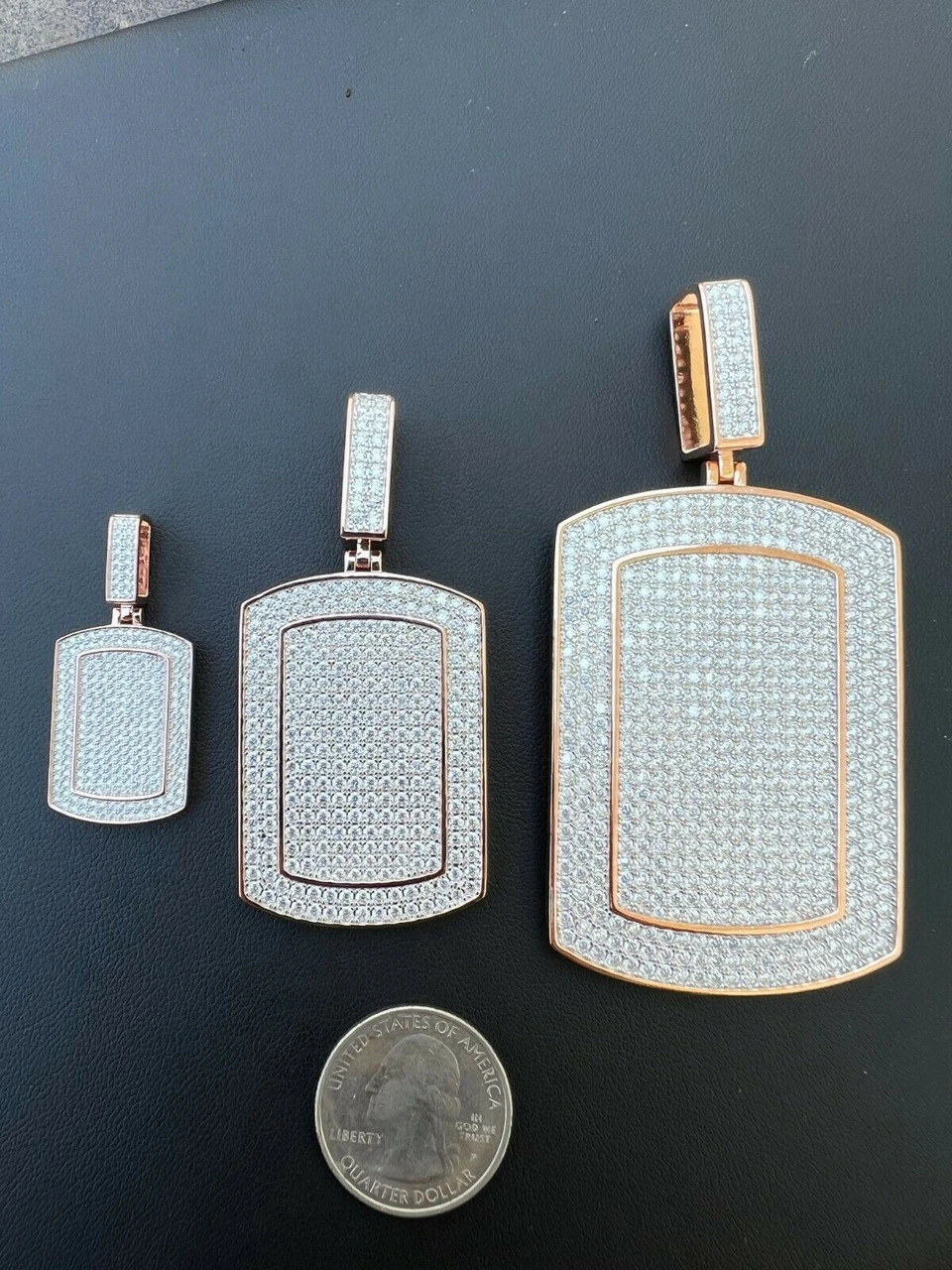 Real MOISSANITE Stone 14k Rose Gold Vermeil Dog Tag Iced HipHop Pendant Necklace 12 Real MOISSANITE Stone 14k Rose Gold Vermeil Dog Tag Iced HipHop Pendant Necklace - Image 10