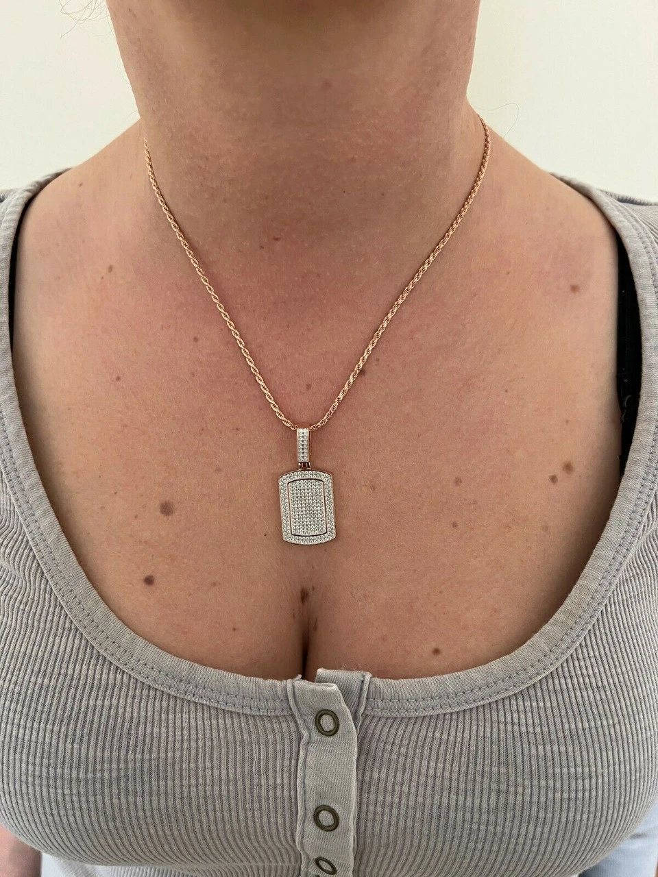 Real MOISSANITE Stone 14k Rose Gold Vermeil Dog Tag Iced HipHop Pendant Necklace 9 Real MOISSANITE Stone 14k Rose Gold Vermeil Dog Tag Iced HipHop Pendant Necklace - Image 7