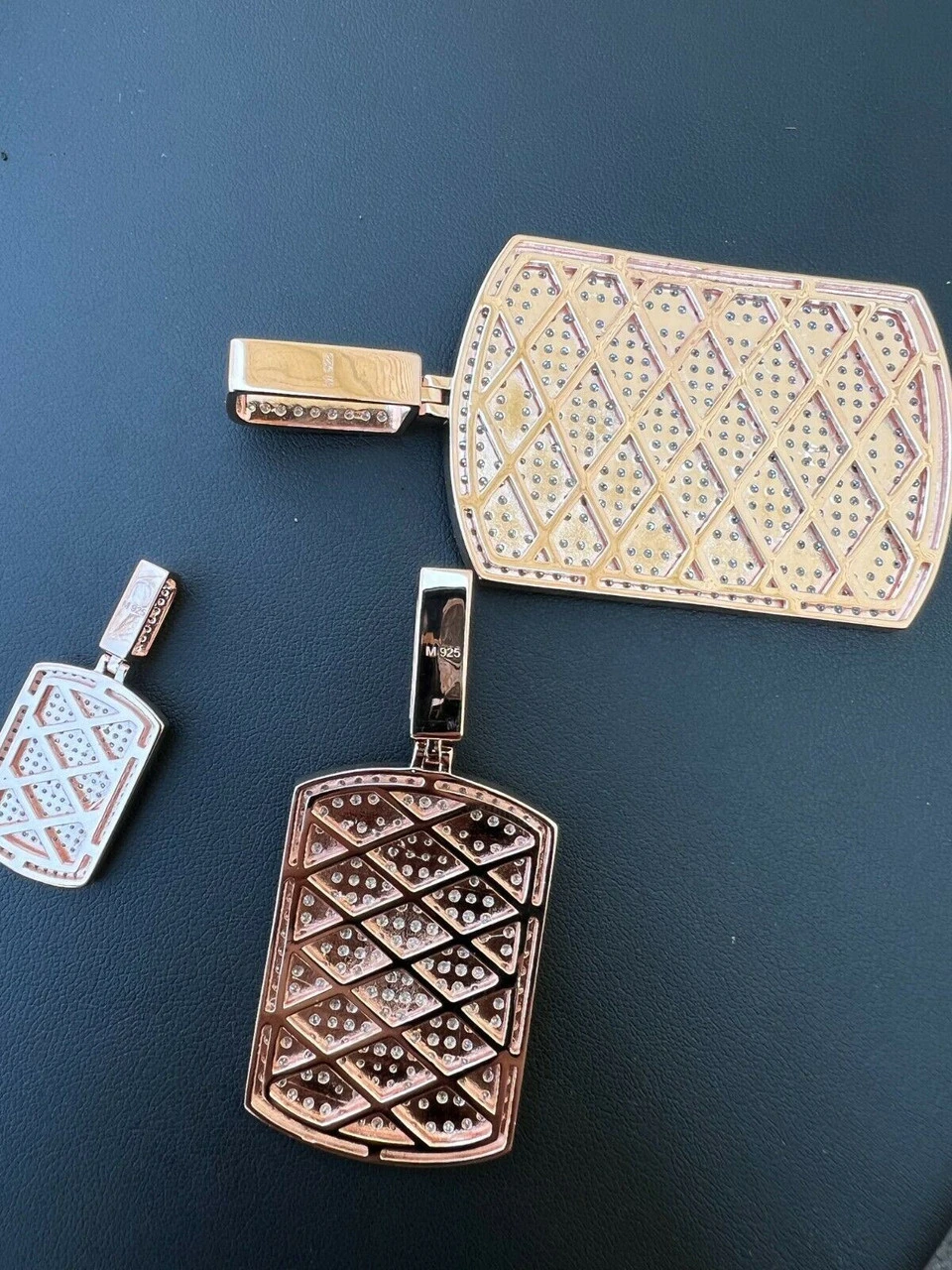 Real MOISSANITE Stone 14k Rose Gold Vermeil Dog Tag Iced HipHop Pendant Necklace 13 Real MOISSANITE Stone 14k Rose Gold Vermeil Dog Tag Iced HipHop Pendant Necklace - Image 11