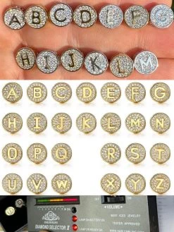 Real Moissanite Stud Earrings 925 Silver Iced Hip Hop Letter Initial Letter A-Z